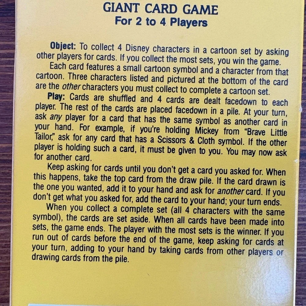 Vintage Mickey Mouse Cartoon Classics Giant Card Game New 40 Cards Disney